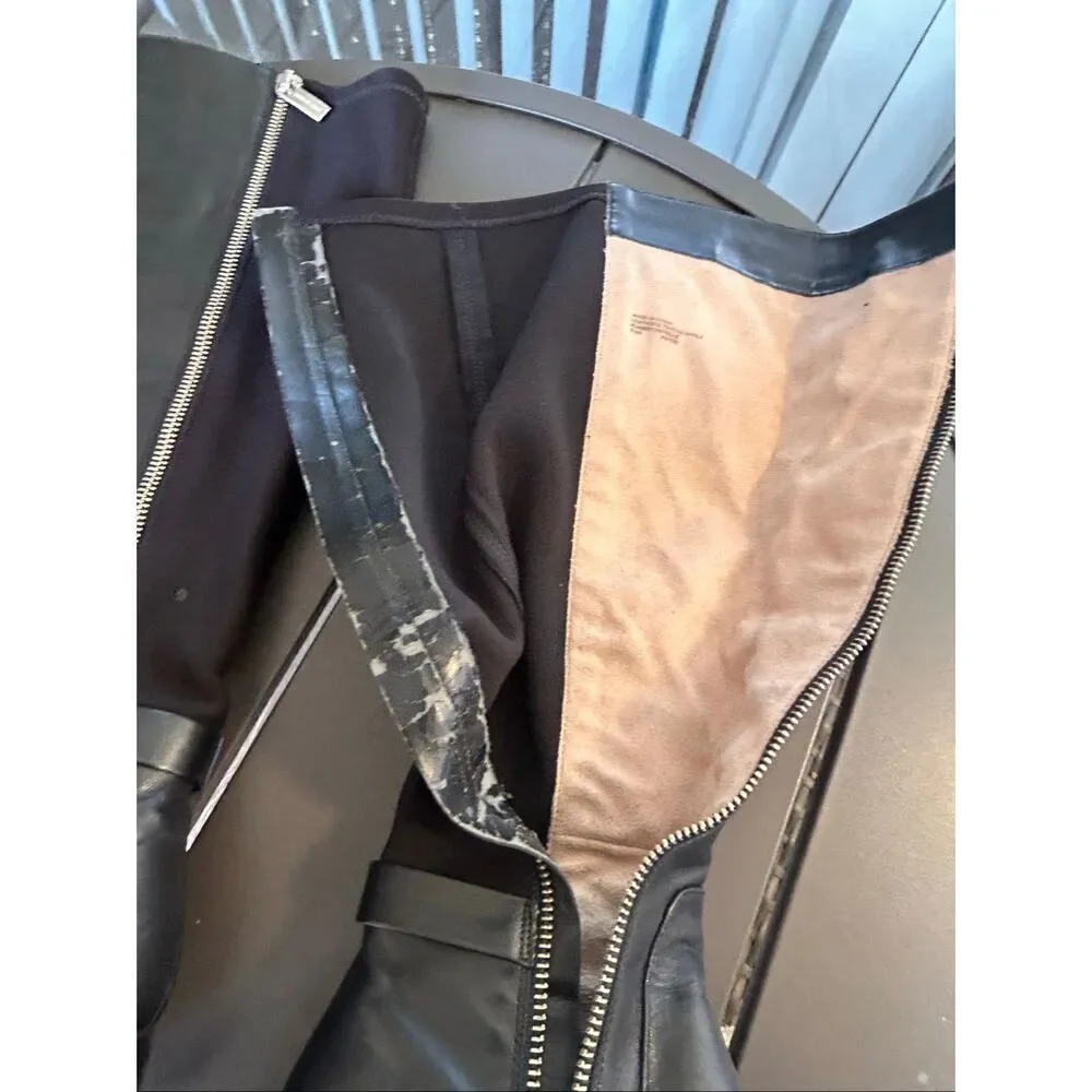 Michael Kors Hamilton Riding Boots Black /Silver Logo Size 6.5 M